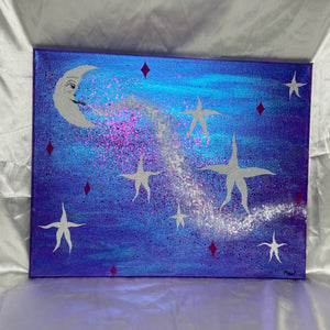 Peace Moon - 20 x 15 3/4 Blacklight Reactive + Color Changing Painting