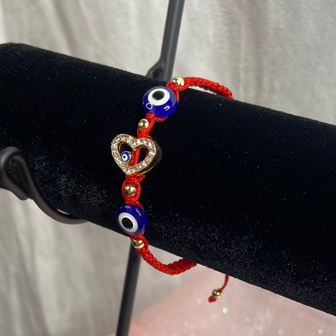 Evil Eye Heart Red Chord Bracelet